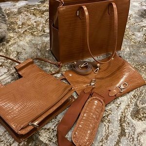 Brand new Beis Cognac Laptop Bag & Purse w/ Straps Set
